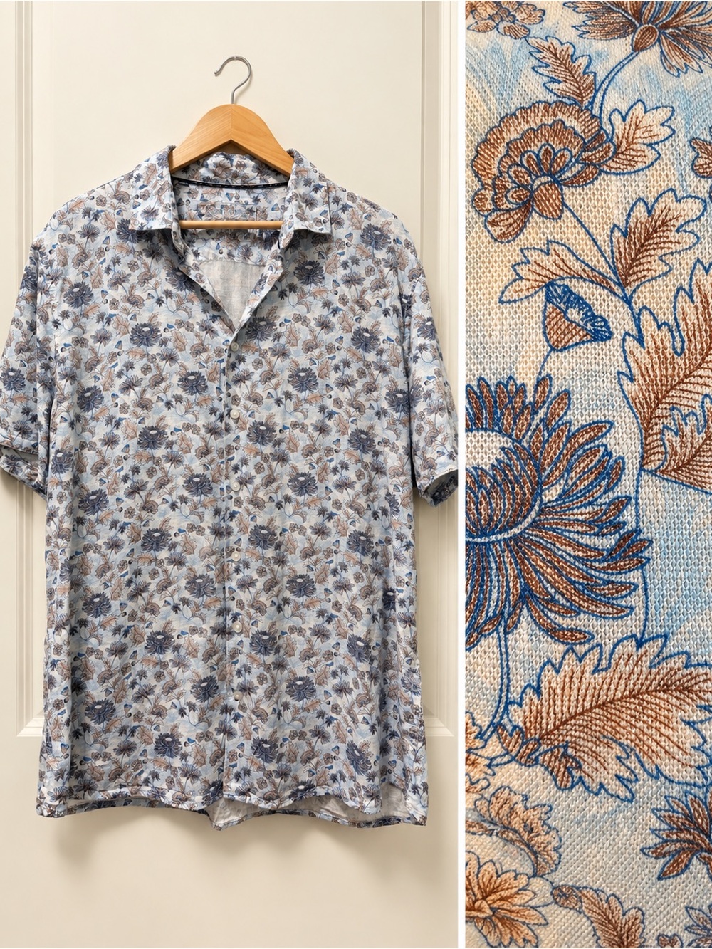 Men's Short-Sleeve Floral Button-Down Shirt - Blue Floral